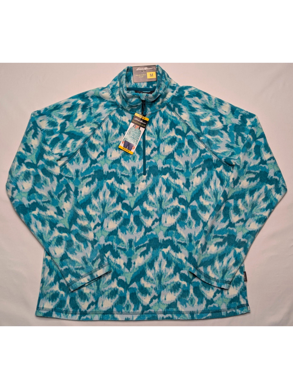 NWT Eddie Bauer Turquoise Polar Fleece 1/4 Zip Mock Neck Pullover Sweater M